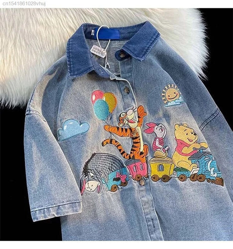 Pooh Bear Button Down Denim Shirt XanacityToronto