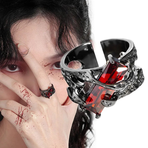 Black Gothic Thorns Ruby Adjustable Ring Xanacity Toronto