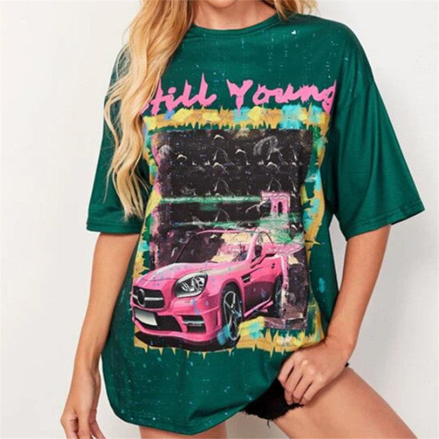 Still Young Pink Mercedes Retro Oversized T-Shirt XanacityToronto