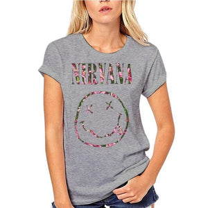 Nirvana Kurt Cobain Floral Smiley Face T-Shirts XanacityToronto