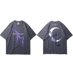 Lightning Skull Moon T-Shirt C10T282 Grey