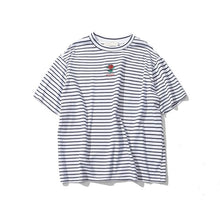 Rose Embroidery Striped T-shirt White