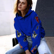 Butterfly Roses Embroidery Hoodie Blue