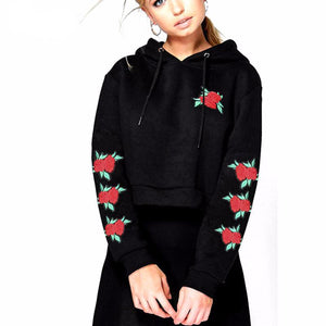 Embroidery Rose Hooded Sweatshirt