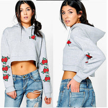 Embroidery Rose Hooded Sweatshirt Gray